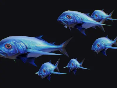 Rainbow Runner Animated Fish Flock Tuna Sea Animal Lowpoly Swarm Low-poly 3D model