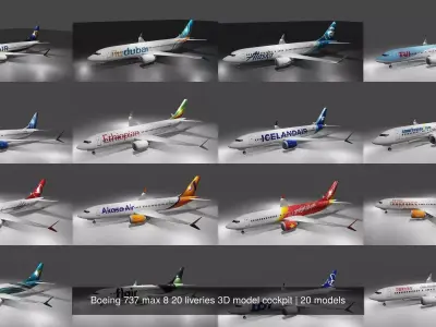 Boeing 737 max 8 20 liveries 3D model cockpit 3D Model Collection