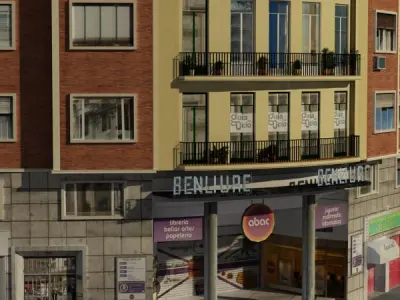 Building hotel with windows and balconies Low-poly 3D model