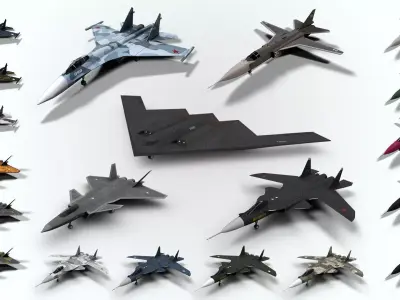 5in1 j20 su24 su35 su47 b2 aircraft low poly Low-poly 3D model