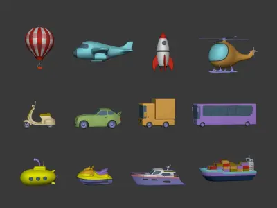Cartoon Vehicles Low-poly 3D model