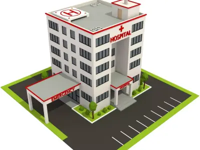 Isometric Cartoon Low Poly Hospital Building 3D model Low-poly 3D model