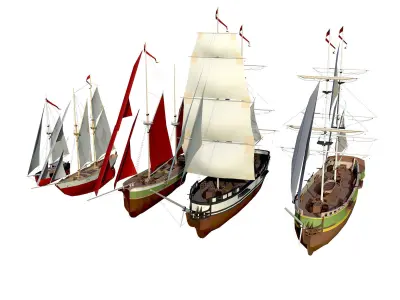 collection sailboats sailing ship Low-poly 3D model