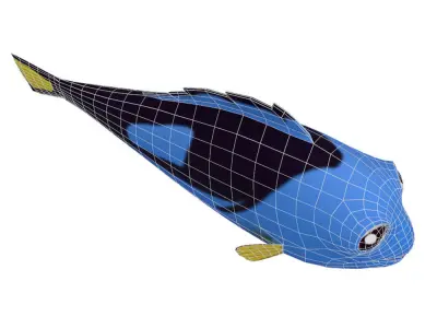 Blue Tang Fish Cartoon Animated Low-poly 3D model