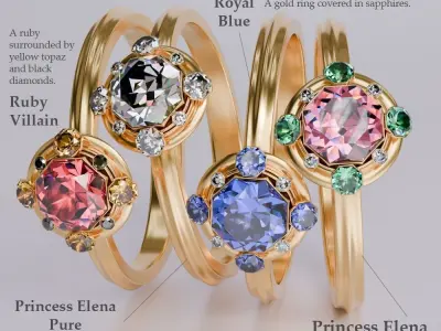 Princess Elena Gold Rings Set 3D model