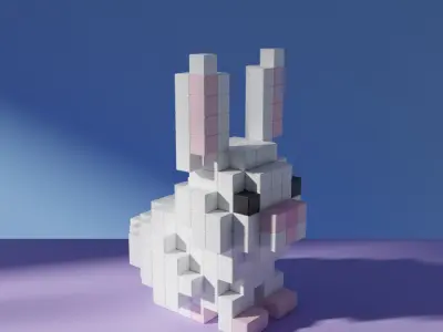 Easter Bunny with Colorful Eggs Voxel Stylized Cubic Low-poly 3D model