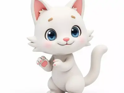 Cute White Cartoon Kitten 3D Model Low-poly 3D model