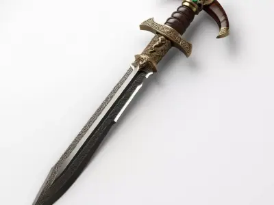 Ornate Fantasy Dagger with Emerald Gem 3D model