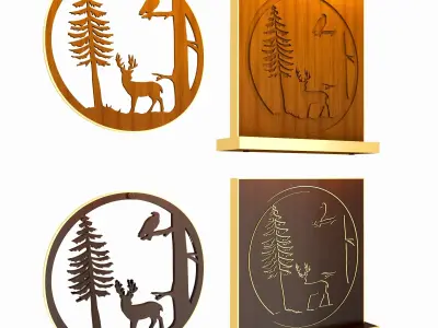 Deer Tree And Bird Silhouette Low-poly 3D model