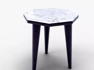 Marble Top Wooden Stool 3D Model Small Furniture Asse Low-poly 3D model