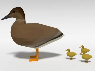 Low Poly Cartoon Gadwall Duck Low-poly 3D model