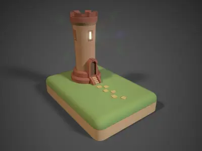 Stylized cartoon tower Low-poly 3D model
