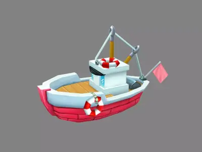 Cartoon fishing boat Low-poly 3D model