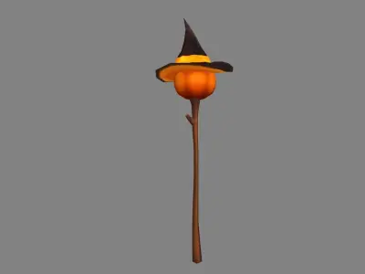 Cartoon pumpkin magic wand Low-poly 3D model
