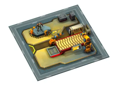 isometrical Mechanical Robot Assembly Conveyor 1 Low-poly 3D model