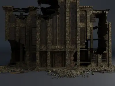 DESTROYED BUILDING APOCALYPSE WAR RUINED PACK 8 building 3D Model Collection