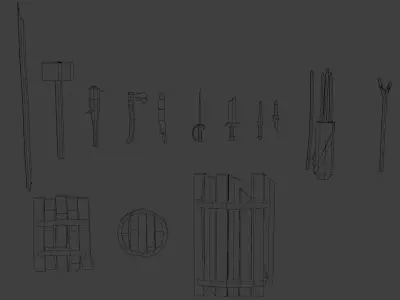 Simple stylized low poly weapon set lvl 1 Free low-poly 3D model