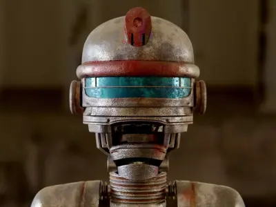Robohead robot wearing helmet Low-poly 3D model
