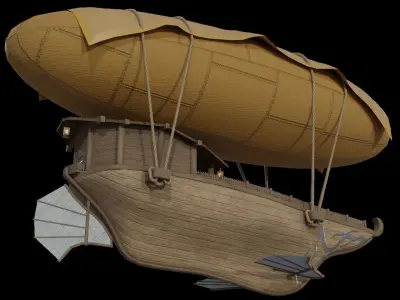 Fantasy Flying Ship Low-poly 3D model