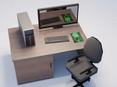 Computer Table  Free low-poly 3D model