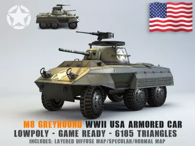 Low Poly M8 Greyhound armored car Low-poly 3D model