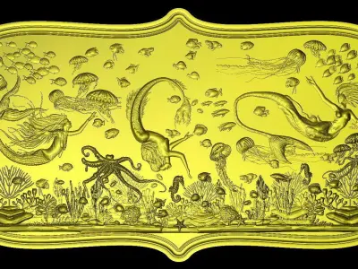 Aquatic Mermaid Theme Panno v4 STL for CNC Relief engraving 3D model