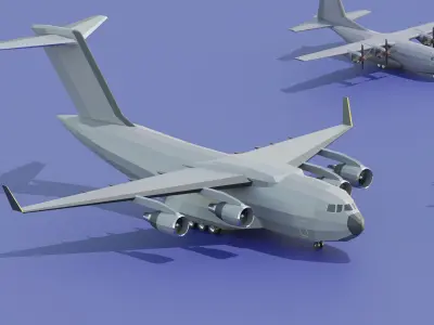 Low Poly military airplane and helicopter pack  5 plus 1  Low-poly 3D model