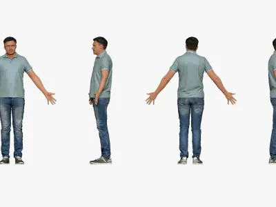 001290 man in blue jeans white bluish polo A pose low poly Low-poly 3D model