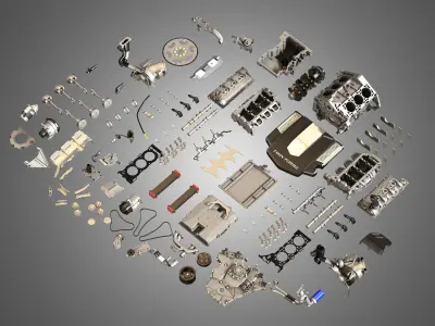 XTS Disassembled Engine - V6 Twin Turbo Engine 3D model