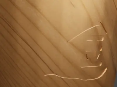 Wooden bowl with Chinese script carve on curve surface Free low-poly 3D model