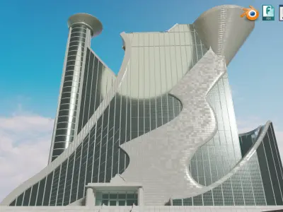 Stylized Dynamic Twin Tower Futuristic Building 3D model