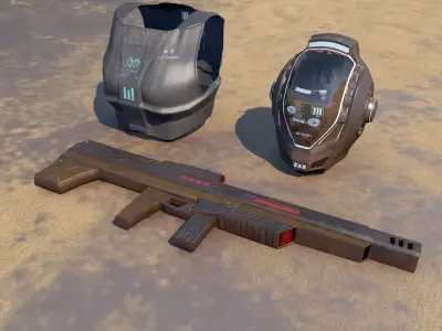 Space soldier set Low-poly 3D model