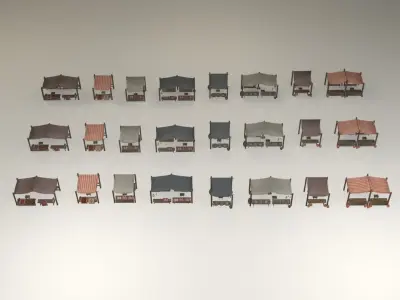 Game-ready medieval-antique street markets modular collection Low-poly 3D model