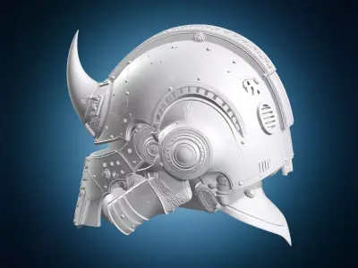 Ornate Horned Sci Fi Knight Helmet 3D print model