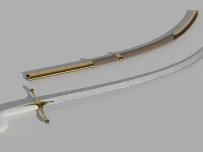 Shamshir sword with gold handle Low-poly 3D model
