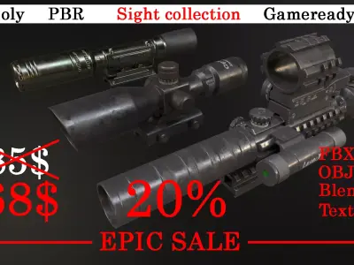 Scope Collection rifle on cloth Low-poly 3D model