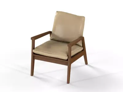 Mid-Century Modern Wood Armchair Cream Leather - MorisonDesign Free 3D model