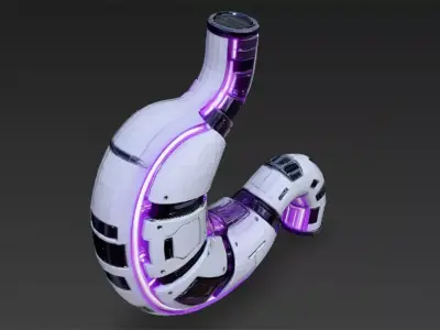 White Cyberpunk Tech Stomach Model Bundle Low-poly 3D model