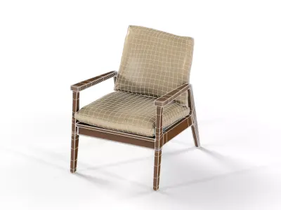 Mid-Century Modern Wood Armchair Cream Leather - MorisonDesign Free 3D model