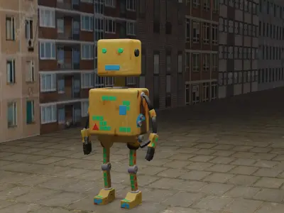 Simple yellow robot Rigged Free low-poly 3D model