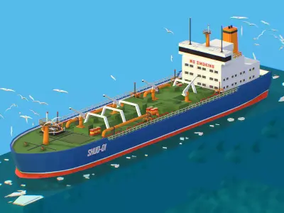 Boat Ship Oil Tanker in ocean Low-poly 3D model