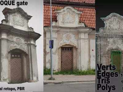 An old baroque or rococo style gate Low-poly 3D model