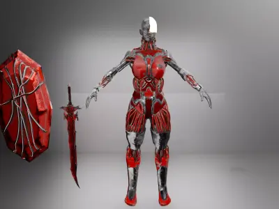cyberpunk Female Warrior SciFi Character With Sword And Shield Low-poly 3D model