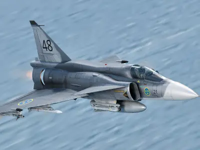 Saab 37 Viggen - with Cocpit - Fully Rigged-Multiple Decals Set Low-poly 3D model