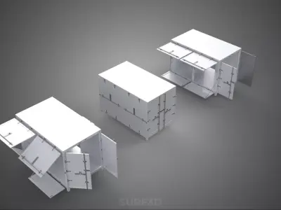 3 CONFIGURATION CLOSED OPEN BOX TRUCK DELIVERY CARGO PICKUP CAR 3D model