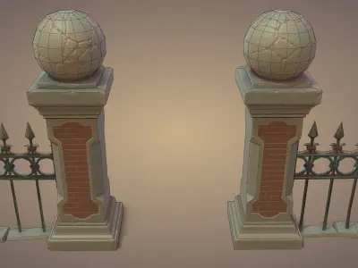 Graveyard Fences set Low-poly 3D model