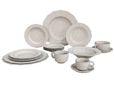 Dinnerware set with cups and saucers Free 3D model
