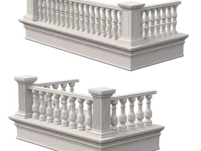 14 Classic Balconies With Marble Balusters and Wrought 3D model