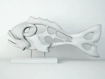Mid Century Fish Sculpture in Carved Wood 3D model