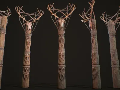 Wood Totems Pagan Deities Collections Low-poly 3D model